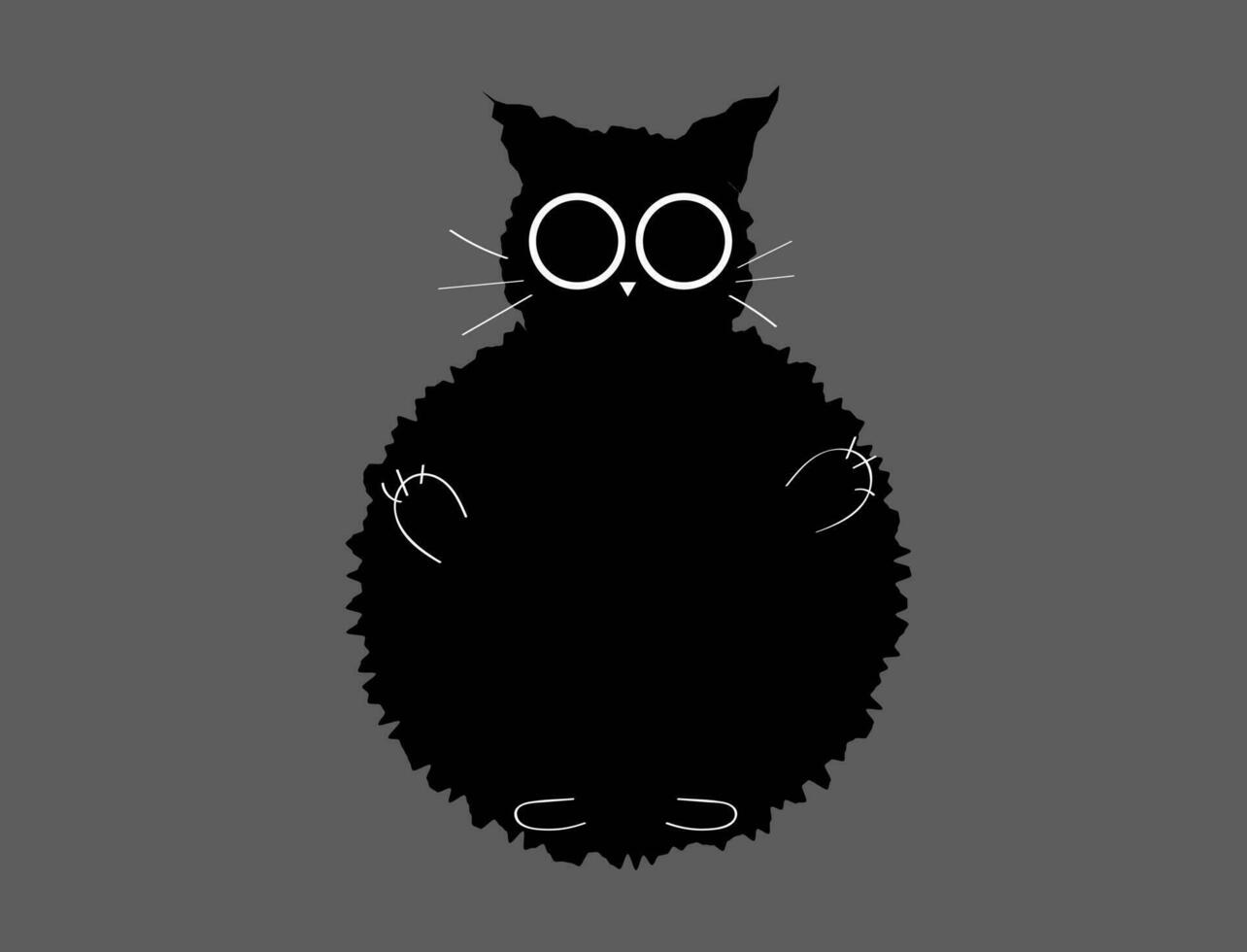Porträt von ein schwarz pelzig Katze Über ein grau Hintergrund Vektor oder Farbe Illustration