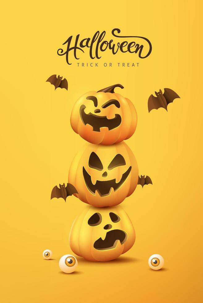 halloween banner inbjudan bakgrund med pumpa roliga ansikten vektor