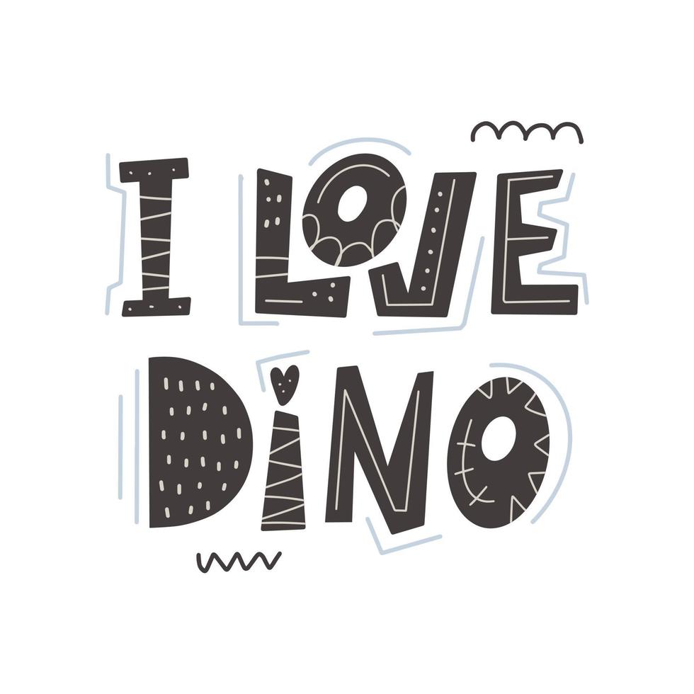 Ich liebe Dinosaurier-Schriftzug-Vektor-Illustration im Cartoon vektor
