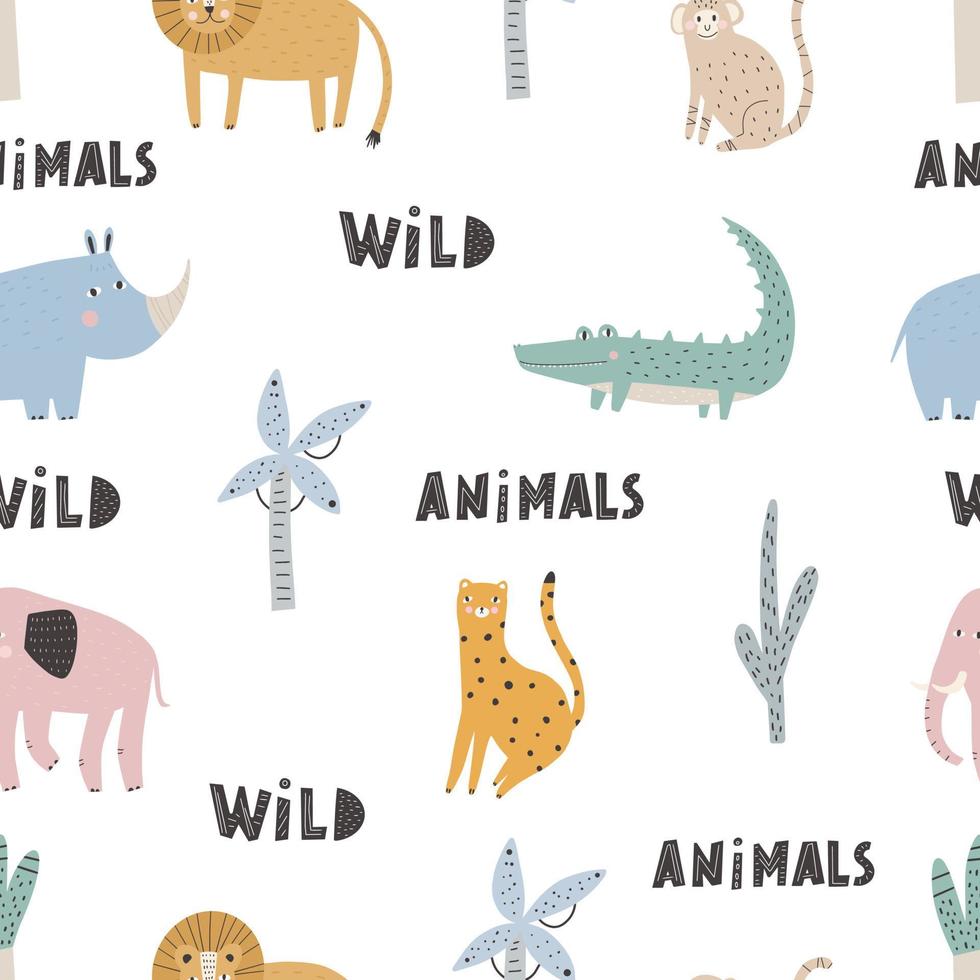 söt vektor sömlöst mönster med safari djur digitalt papper