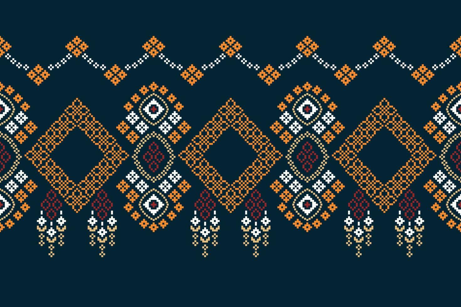 ethnisch geometrisch Stoff Muster Kreuz Stich.ikat Stickerei ethnisch orientalisch Pixel Muster Blau Hintergrund. abstrakt, vektor, illustration. Textur, Kleidung, Rahmen, Dekoration, Motive, Seide Hintergrund. vektor