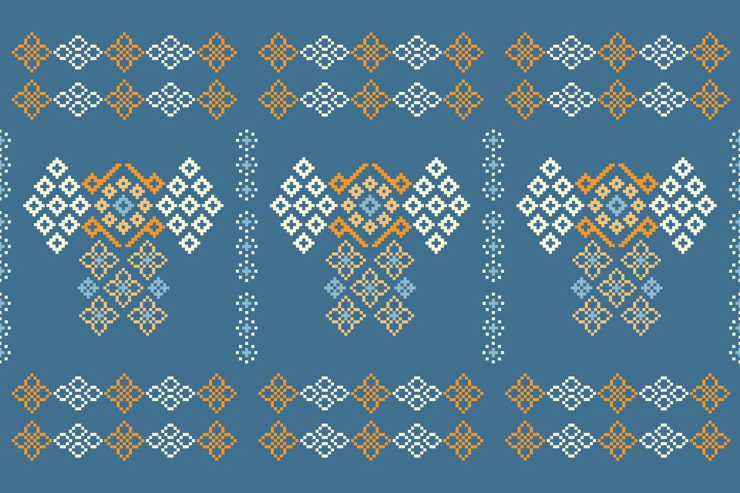 ethnisch geometrisch Stoff Muster Kreuz Stich.ikat Stickerei ethnisch orientalisch Pixel Muster Blau Hintergrund. abstrakt, vektor, illustration. Textur, Kleidung, Rahmen, Dekoration, Motive, Seide Hintergrund. vektor