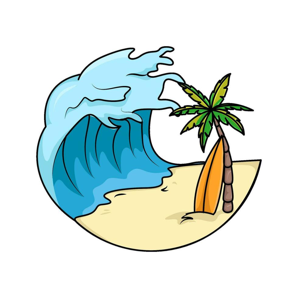 Meer Welle, Palme Baum mit Surfen Tafel Illustration vektor