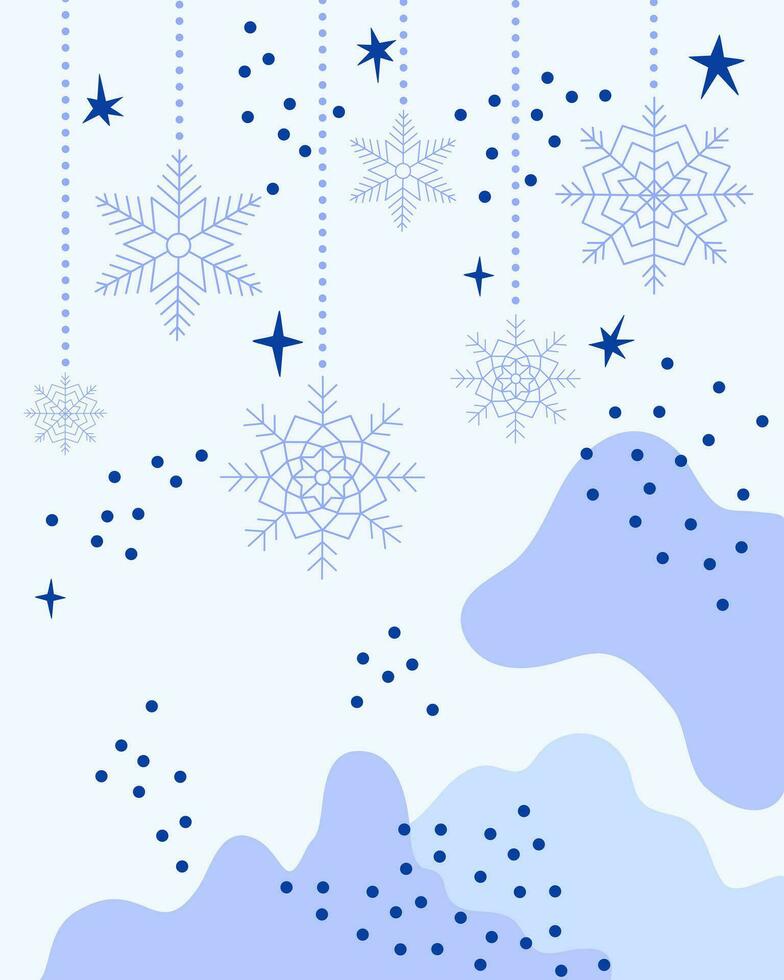 snöflingor, stjärnor, abstrakt element festlig jul mall vektor illustration, vinter- Semester firande bakgrund för hälsning kort, affisch, baner, glad jul, Lycklig ny år begrepp