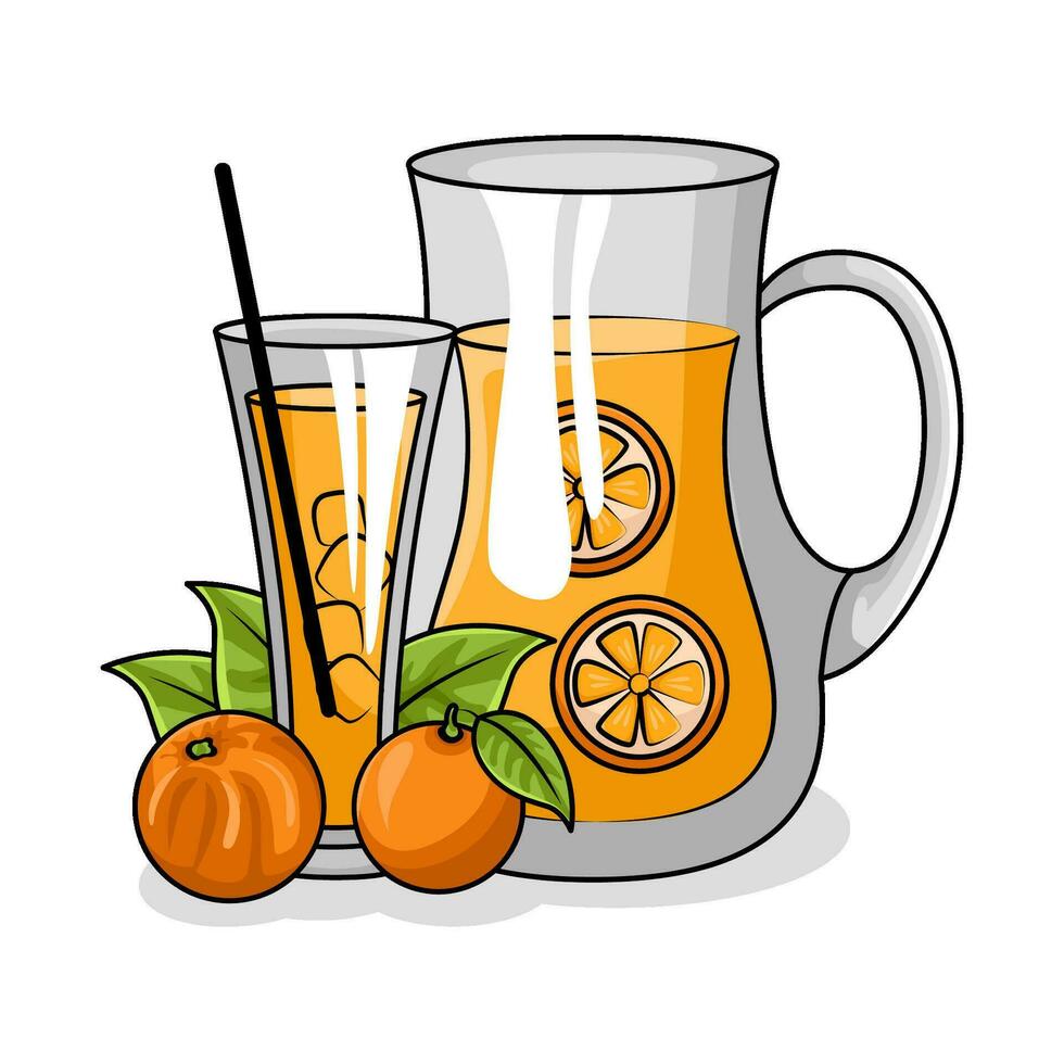 orange juice i tekanna med orange juice i glas dryck illustration vektor