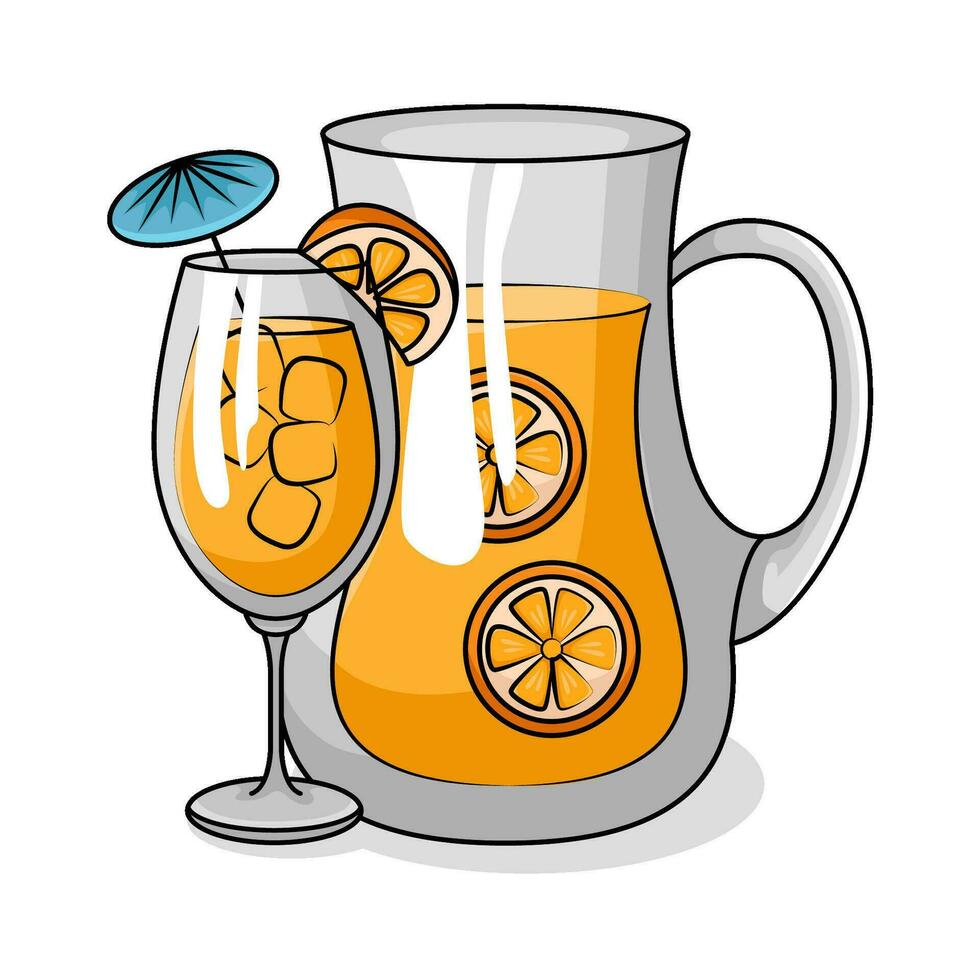 Orange Saft im Teekanne mit Orange Saft im Glas trinken Illustration vektor