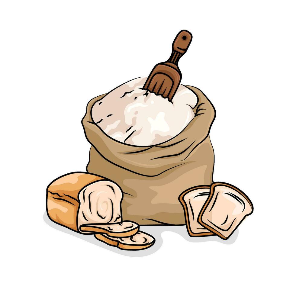 Weizen Mehl gezüchtet im Tasche mit Brot Illustration vektor