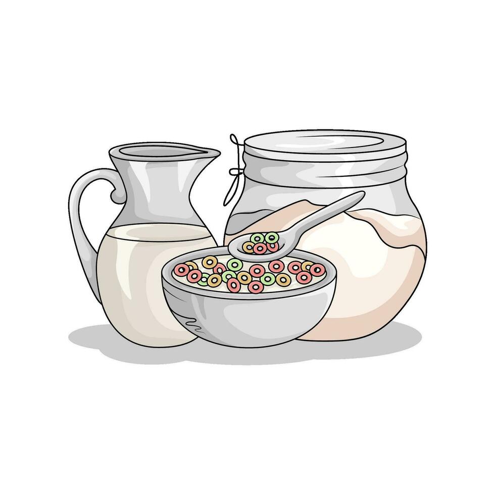 Müsli im Schüssel mit Milch Illustration vektor