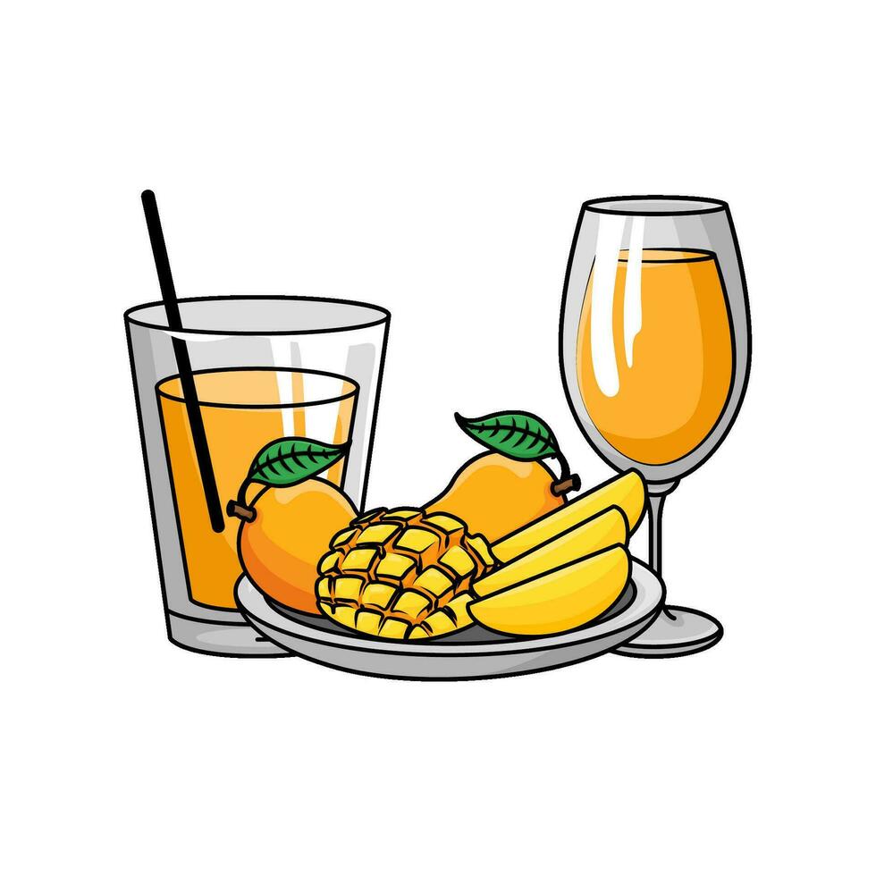 Saft Mango mit Mango Obst im Teller Illustration vektor