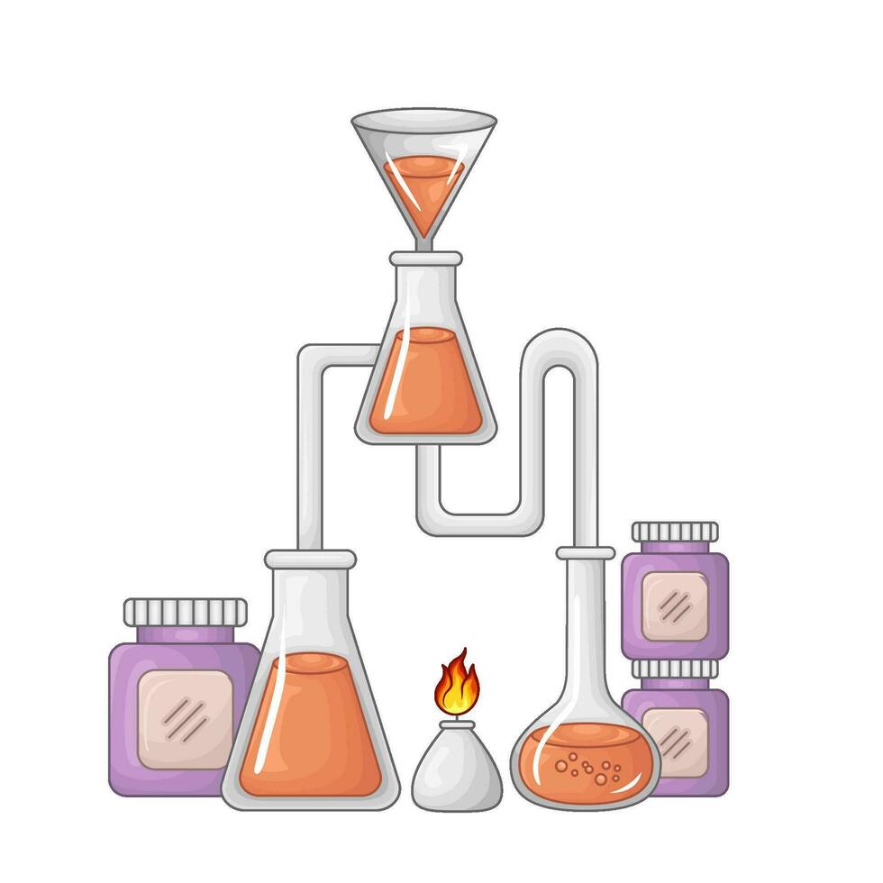 laboratorium trolldryck flaska i över bunsen brännare med burk illustration vektor