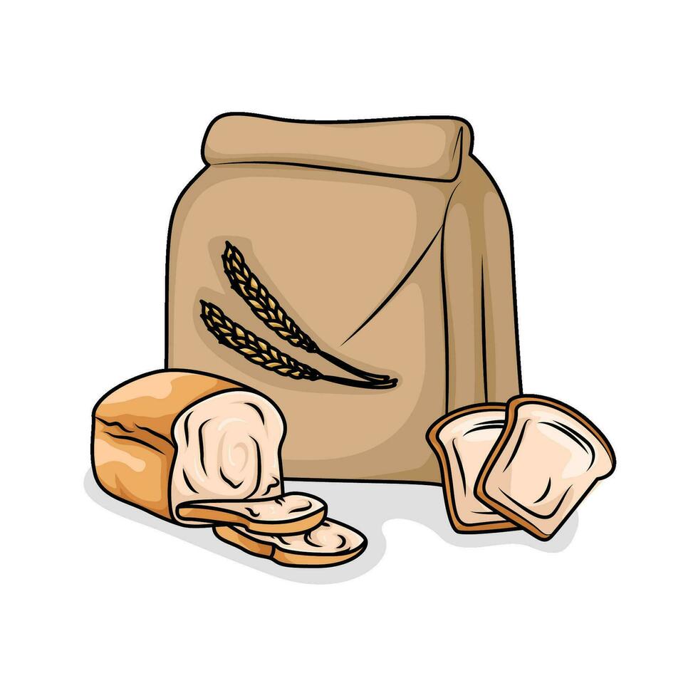 mjöl vete förpackning med bröd illustration vektor