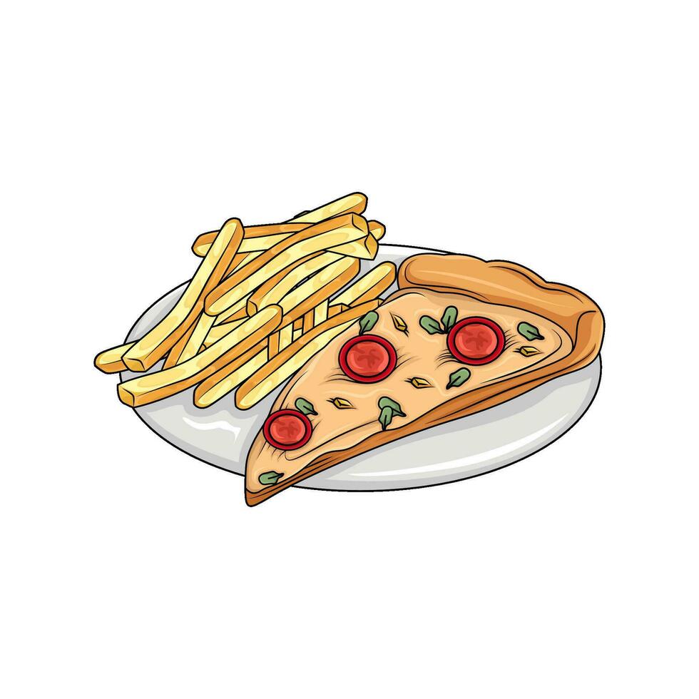 pizza med franska frites illustration vektor