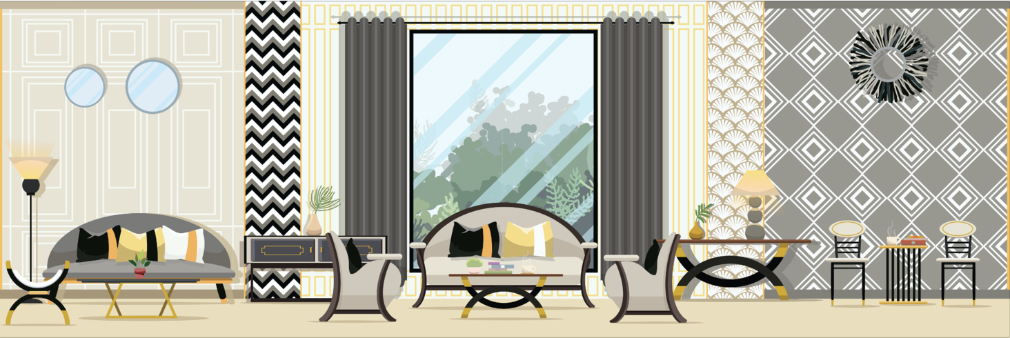 Interior Modernes klassisches Wohnzimmer mit Möbeln. Flaches Design-Vektor-Illustration vektor