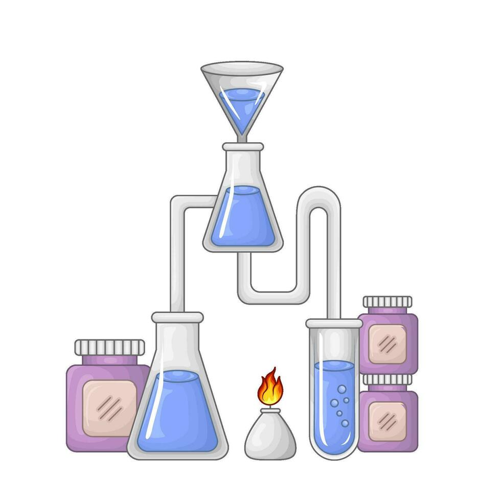 laboratorium trolldryck flaska i över bunsen brännare med burk illustration vektor