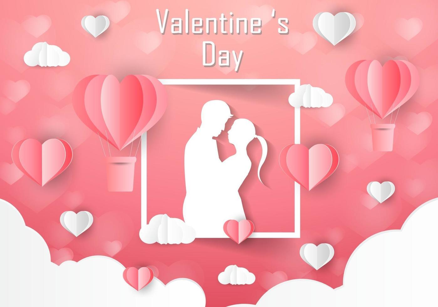 Liebe und Valentinstag, Liebhaber, Papierkunstherzballon vektor