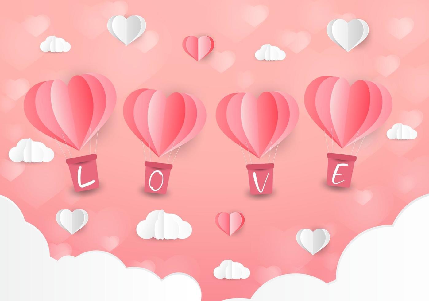 Heißluftballon in Herzform. Papierkunst Valentinstag vektor