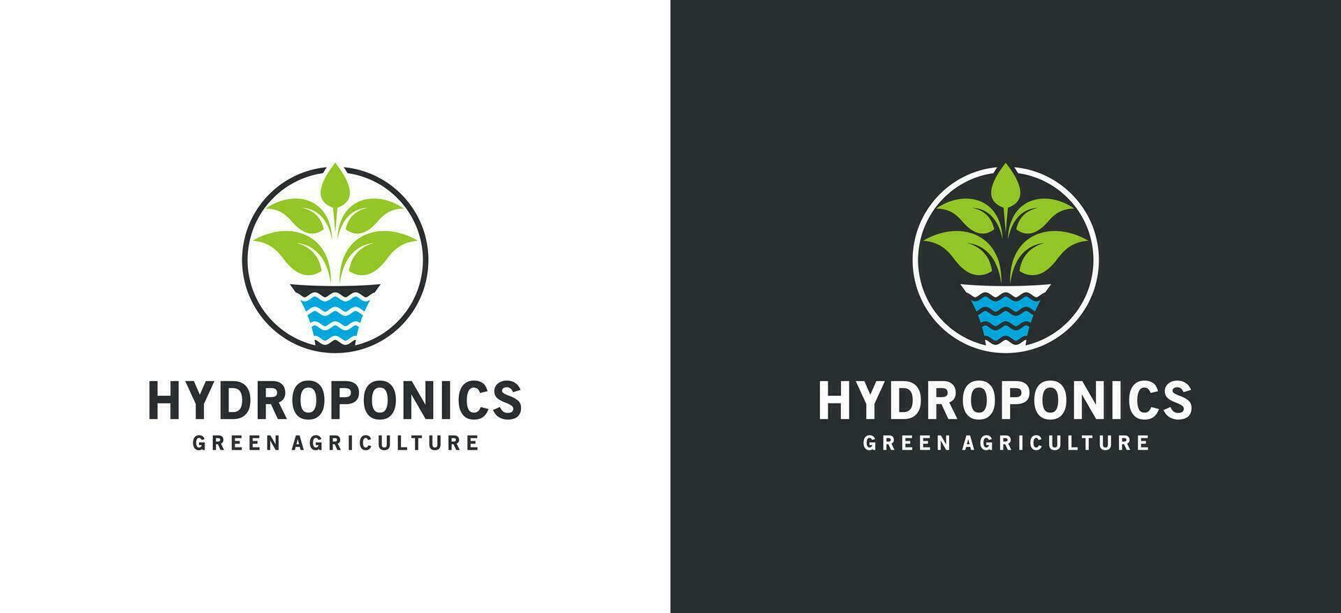 Grün hydroponisch Pflanze Logo Design mit Wasser Topf kreativ Konzept vektor