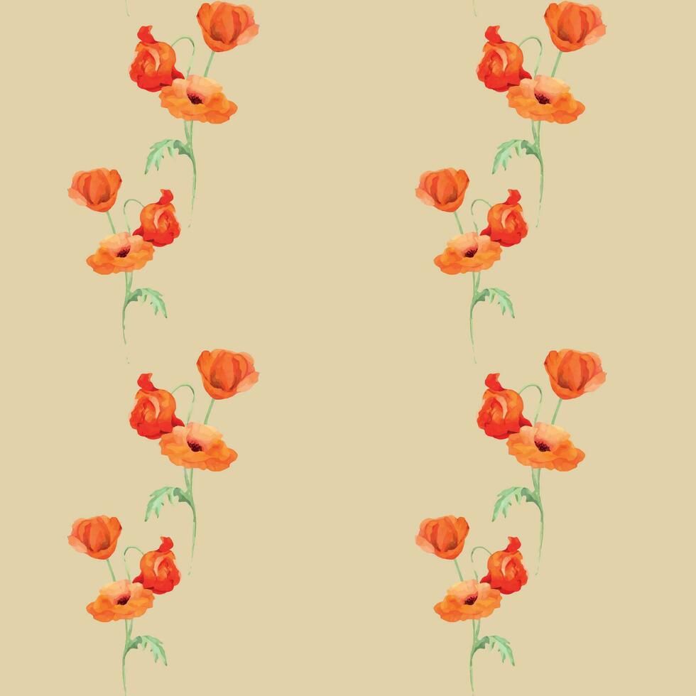 vattenfärg sömlös mönster med hand dragen sommar ljus röd vallmo blommor. isolerat på Färg bakgrund. design för inbjudningar, bröllop, kärlek eller hälsning kort, papper, skriva ut, textil- vektor