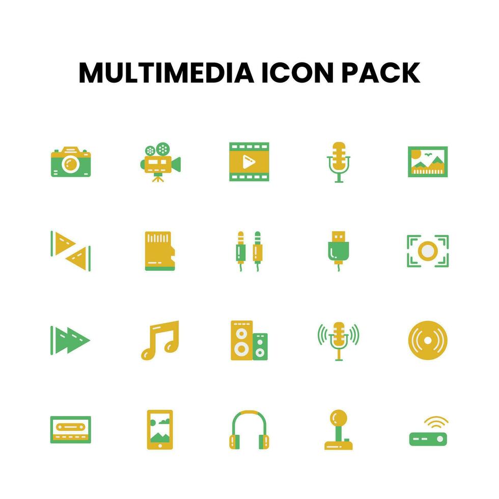 Multimedia eben Stil Symbol Pack vektor