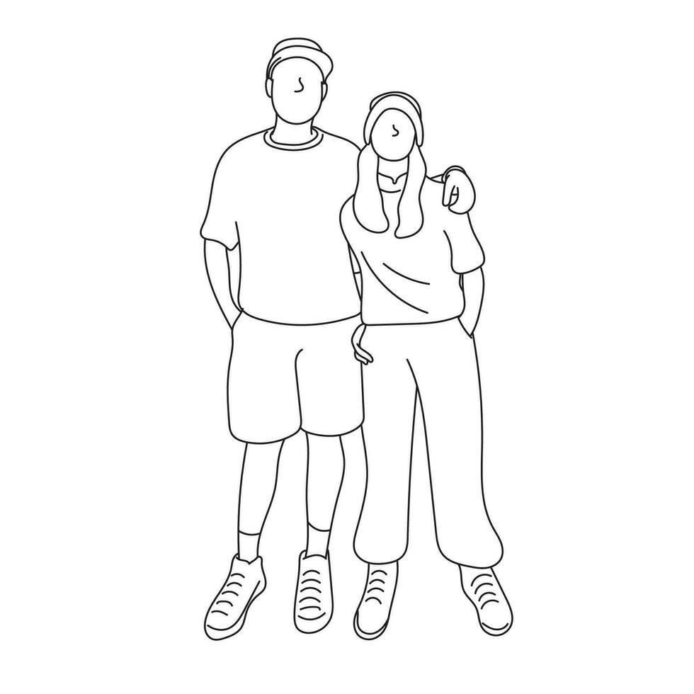 Mann Umarmen seine Freundin Illustration Vektor Hand gezeichnet isoliert auf Weiß Hintergrund