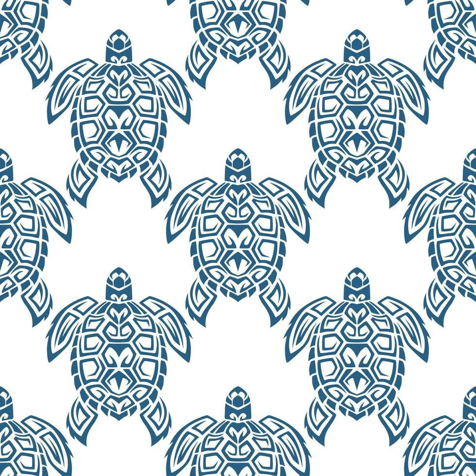 sömlös mönster med hav sköldpaddor. marin liv. maori mönster. eleganta bakgrund. blå och vit. vektor