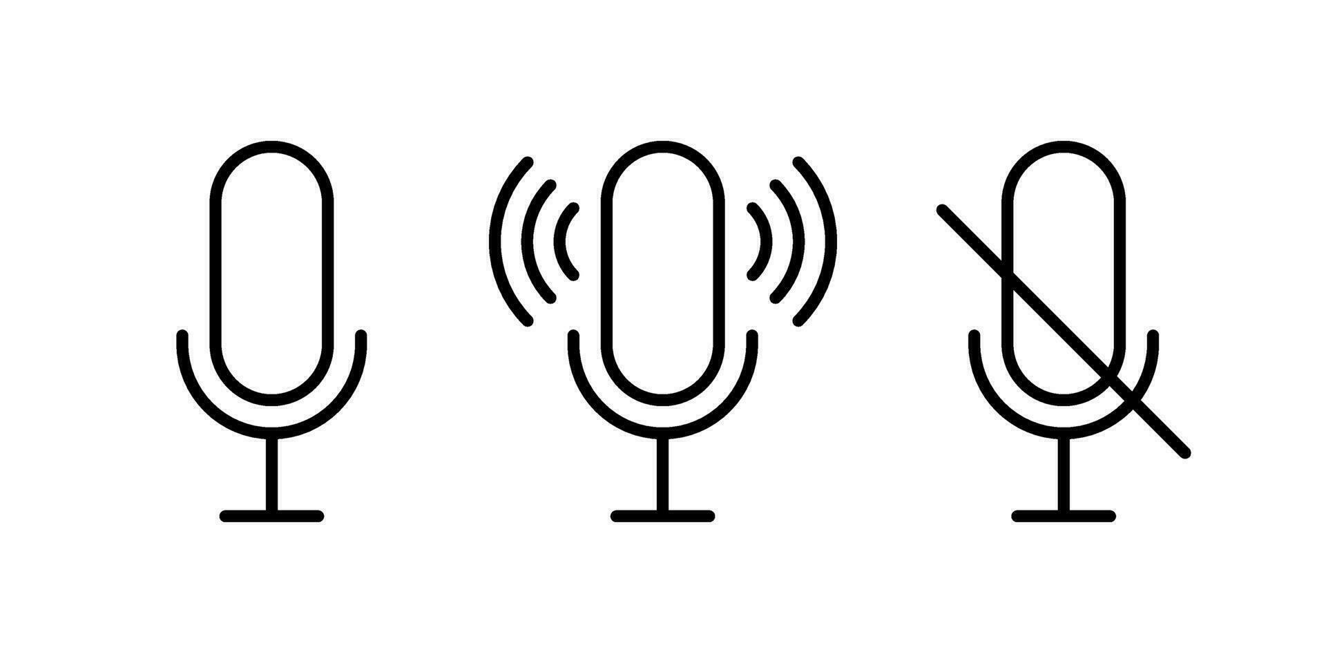 mikrofon, spela in och röst podcast linje tecken. mic symbol. vektor översikt ikon