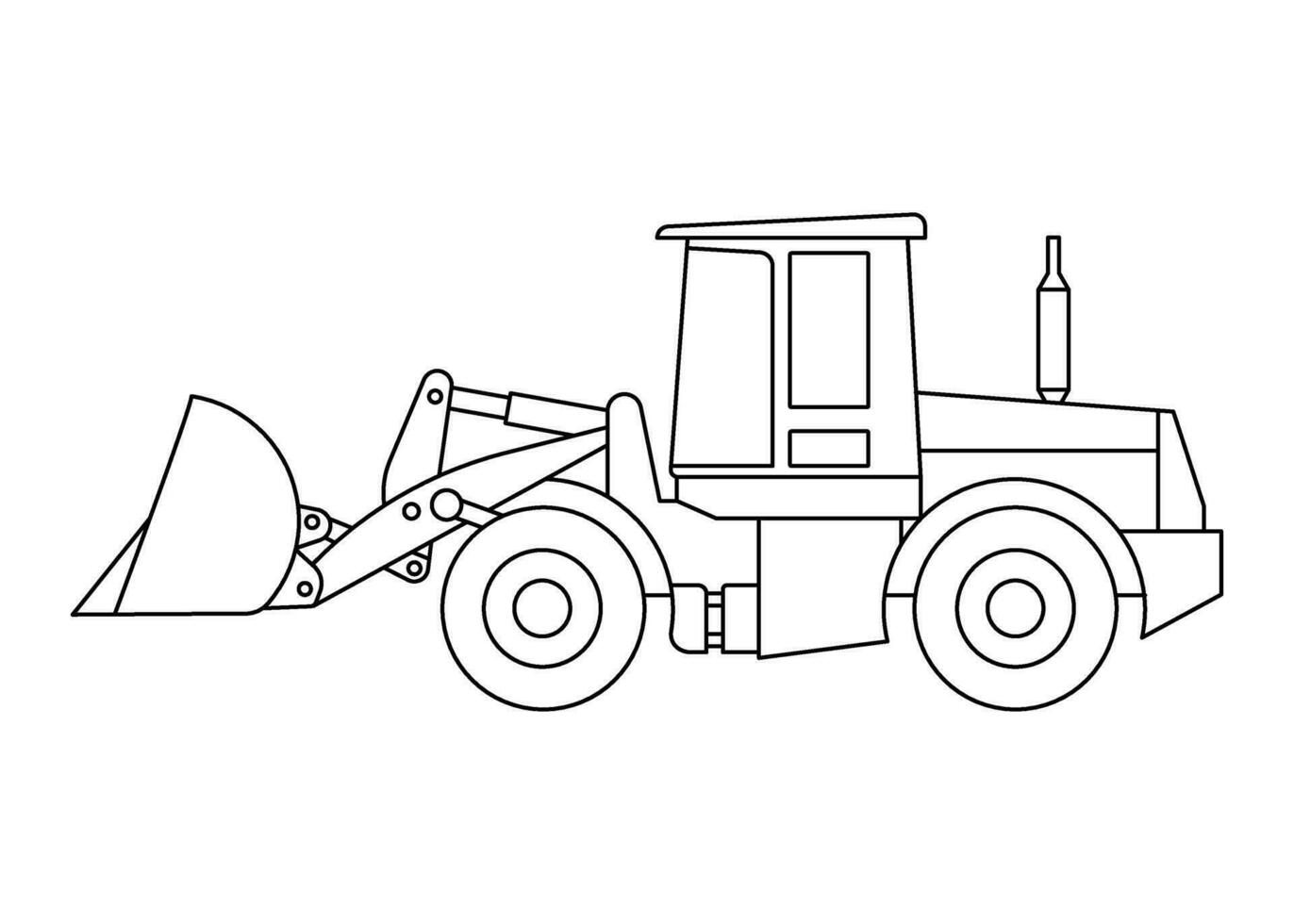 Lader Fahrzeug, industriell Bulldozer, Transport zum Ausgrabung, lineart Färbung. Gräber Lader LKW. Arbeit Bagger, Traktor. Vektor Illustration