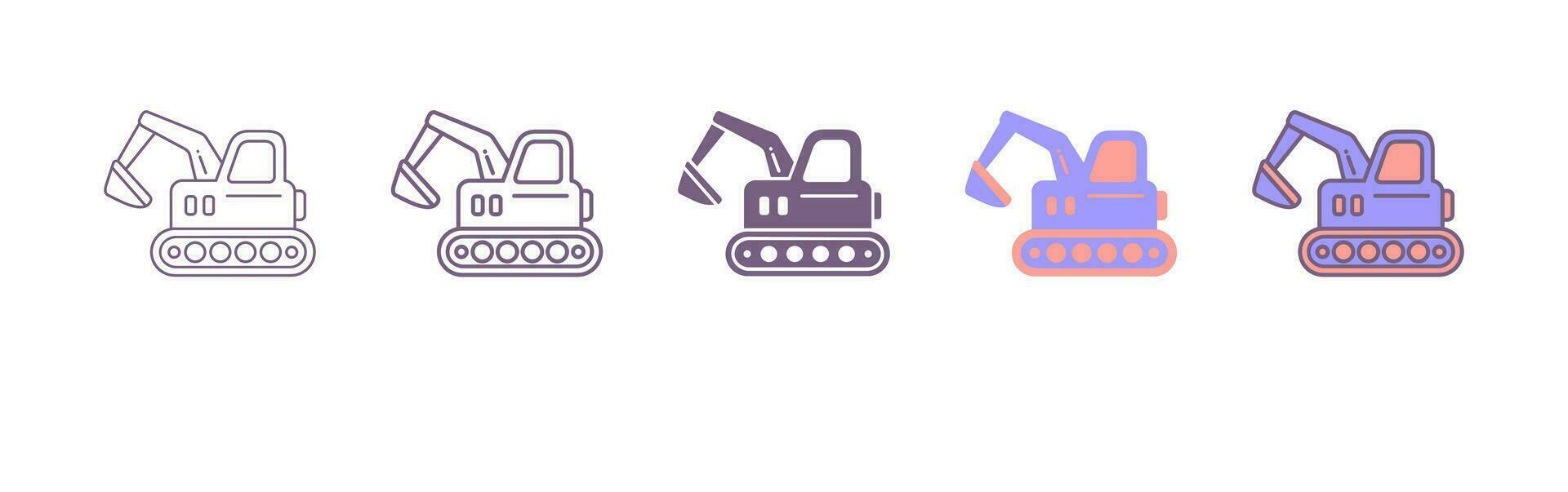 grävmaskin ikon. svartvit enkel tecken från konstruktion instrument samling. grävmaskin ikon för logotyp, mallar, webb design och infografik. 5 annorlunda stilar vektor