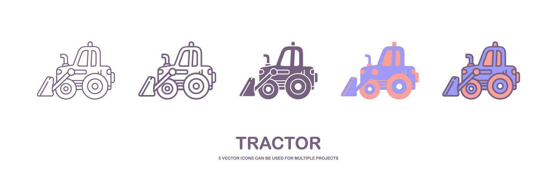 Bulldozer Symbol. schwer verfolgt Traktor mit Klinge. Vektor einfach eben Grafik Illustration. das isoliert Objekt auf ein Weiß Hintergrund. isoliert auf Weiß Hintergrund. 5 Symbole mit anders Stile