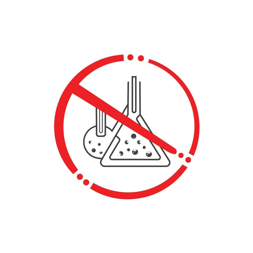 Nej kemisk flaska förbjuden glas testa rör laboratorium. design för vetenskaplig forskning, biologisk experiment. platt stil vektor ikon.