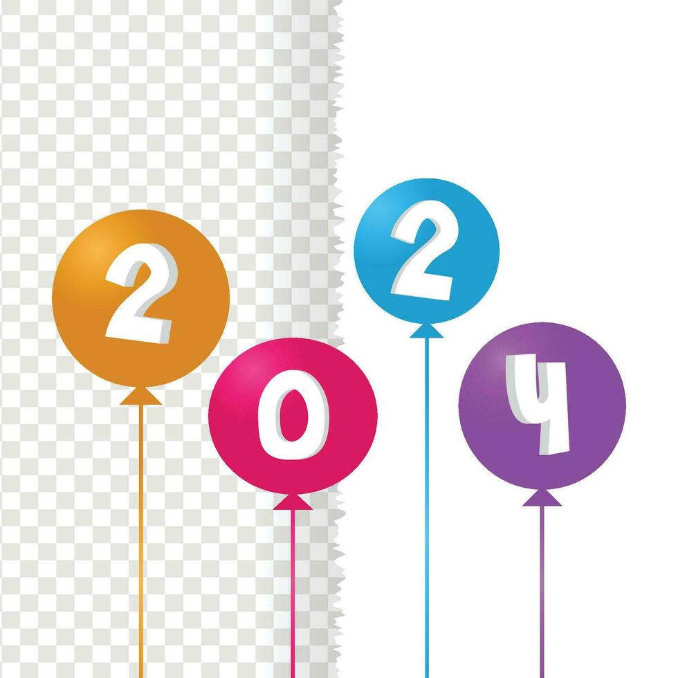 2024 bunt Text glücklich Neu Jahr Text Design, 3d, Luftballons, Farbe Nummer Vektor Illustration, Konzepte zum Gruß Karte, Netz Post und Banner