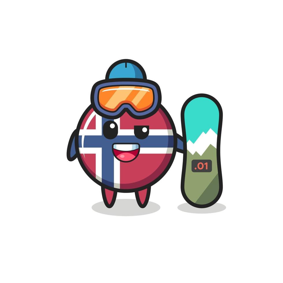 Illustration des norwegischen Flaggen-Abzeichen-Charakters mit Snowboard-Stil vektor
