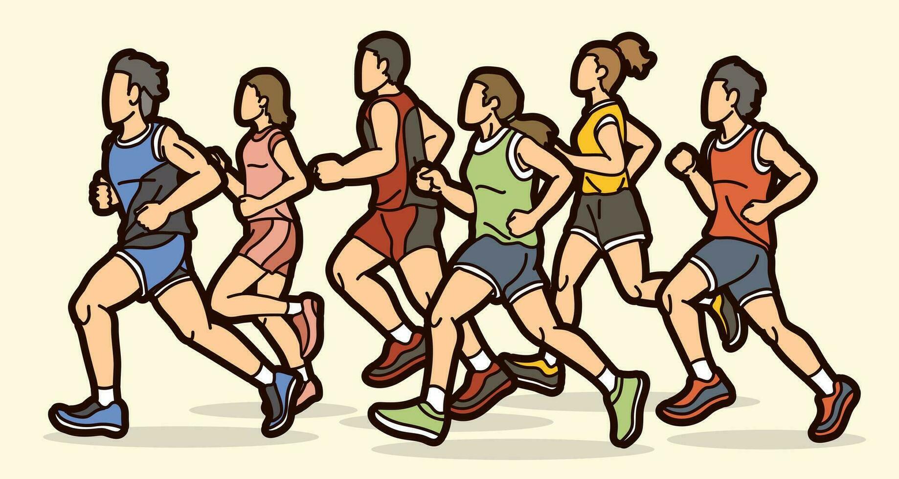 grupp av människor löpning tillsammans löpare maraton blanda manlig och kvinna vektor