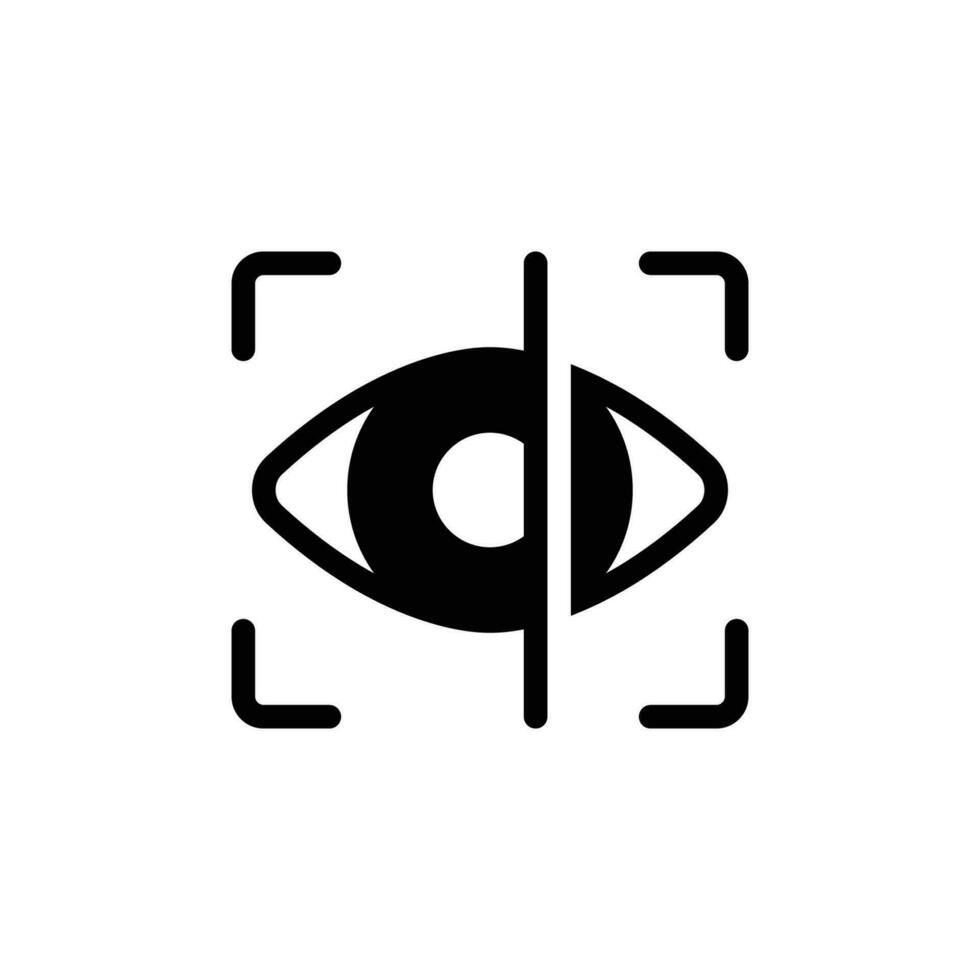 Auge Scan Symbol. einfach solide Stil. visuell Identität, Fokus, Sicht, Vision, Zukunft Technik, Retina Iris Scan Überprüfung, Technologie Konzept. schwarz Silhouette, Glyphe Symbol. Vektor Illustration isoliert.