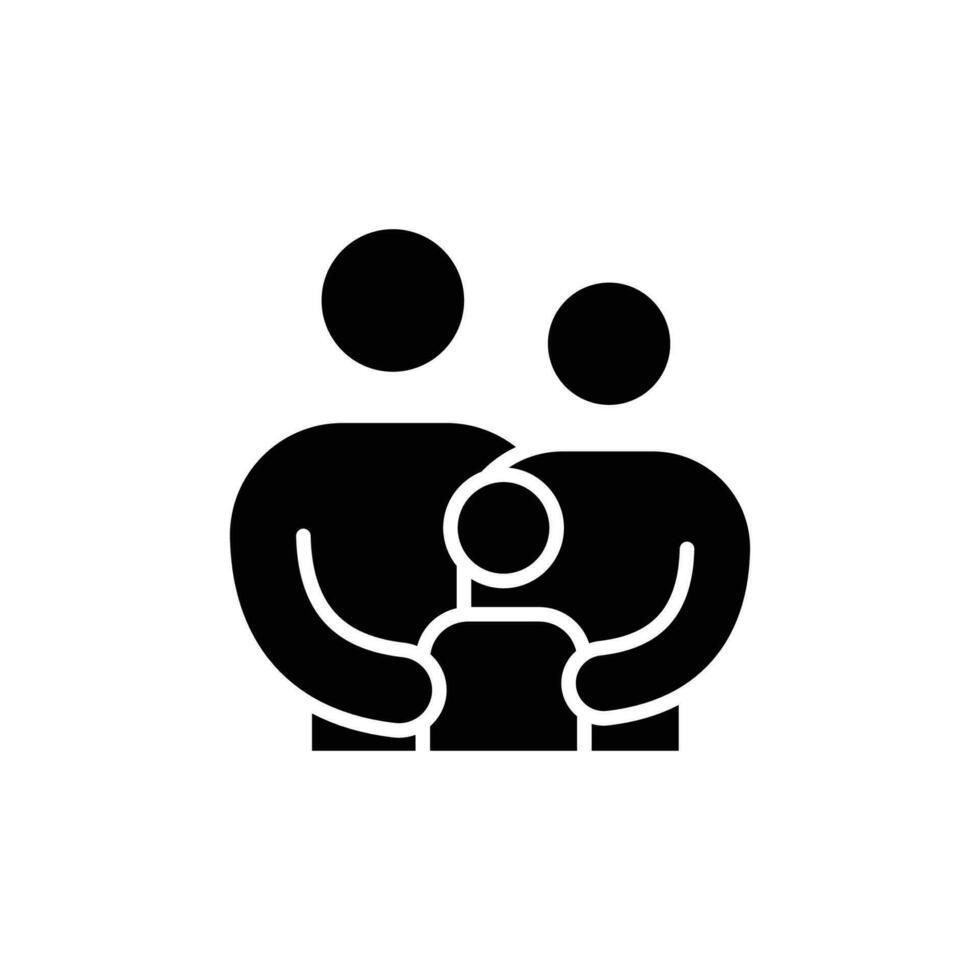 familj ikon. enkel fast stil. föräldrar och barn, far, mor, unge, par, tillsammans begrepp. svart silhuett, glyf symbol. vektor illustration isolerat.