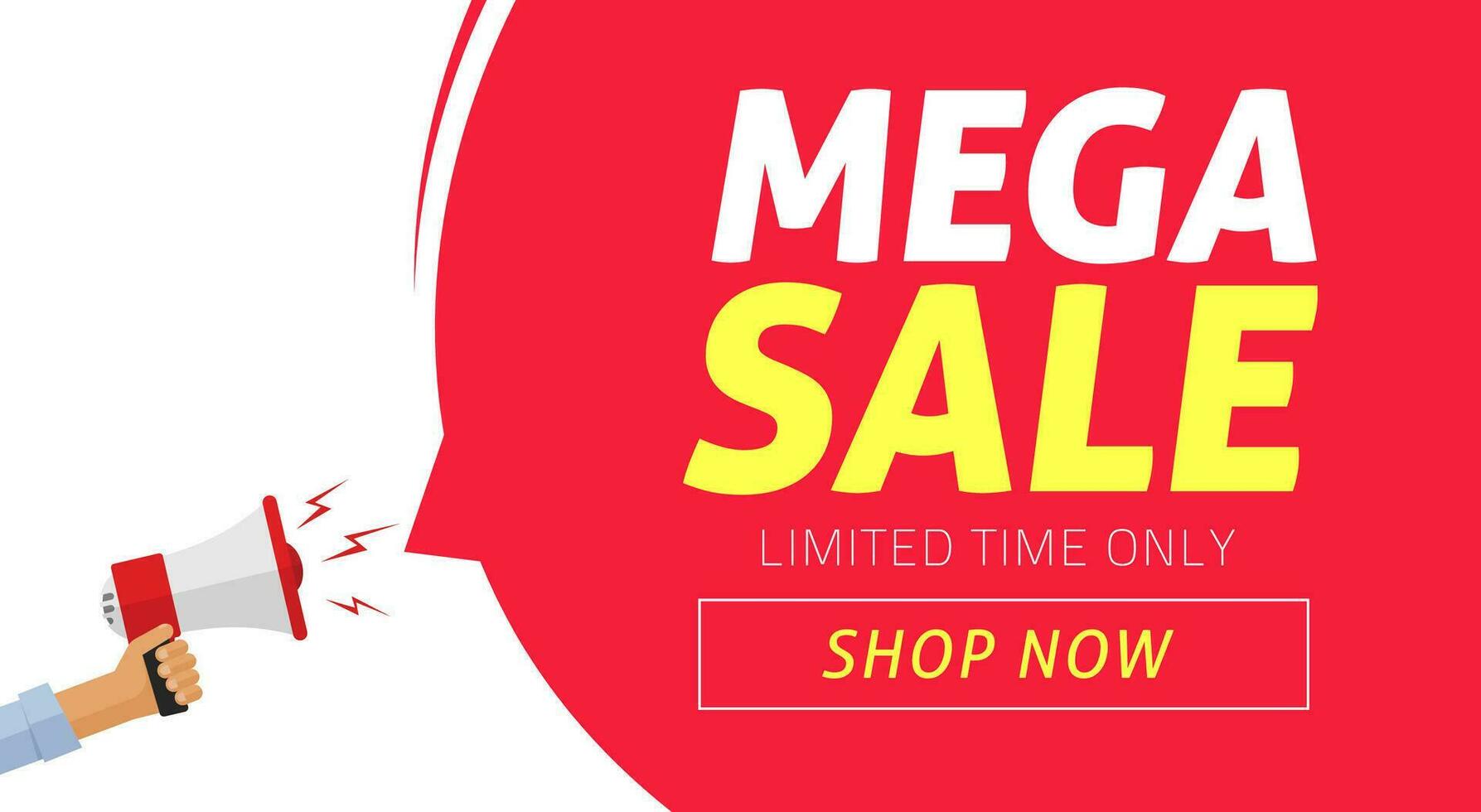 Mega-Sale-Banner-Design mit zeitlich begrenzter Rabattangebot-Vektorillustration, Flat-Clearance-Promotion oder Sonderangebot aus Web-Banner mit Megaphon-Vorlage oder Flyer-Bild vektor