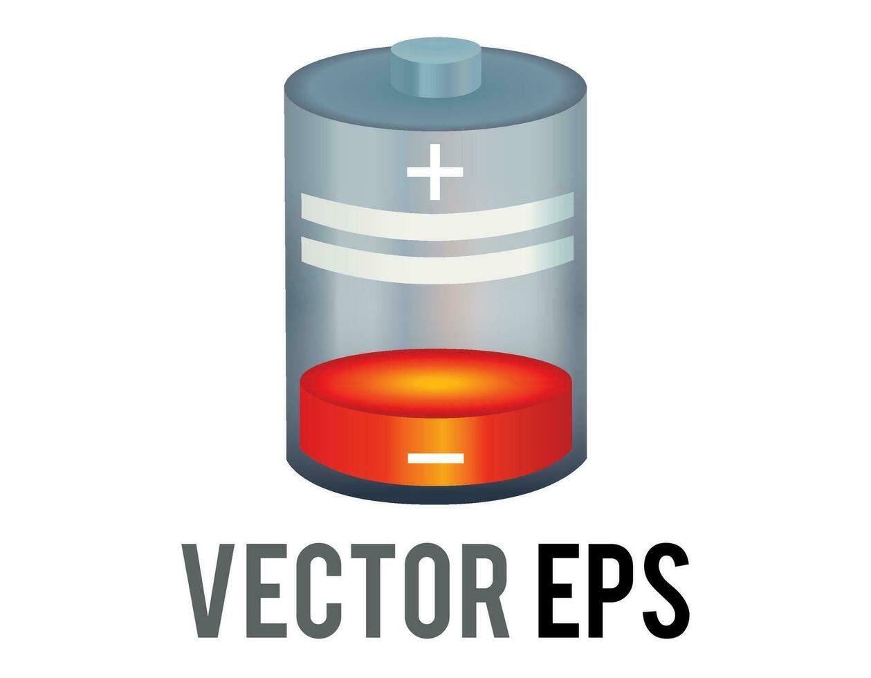 vektor röd cylinder laddning batteri cell ikon med minimal belopp av kraft återstående