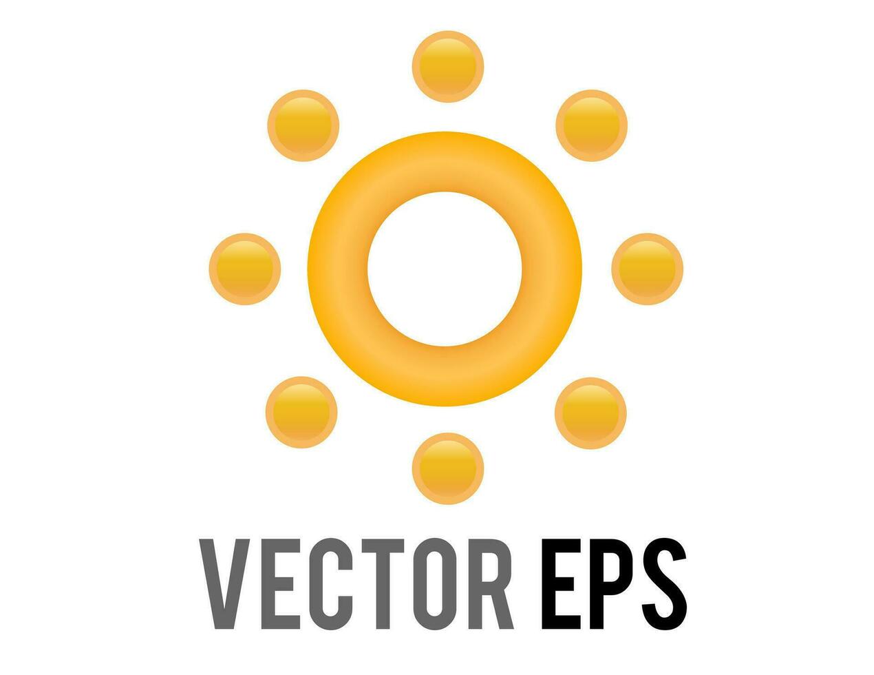 Vektor Gradient shinny Orange Sonne oder heiß Wetter Symbol mit acht Kreis Strahlen
