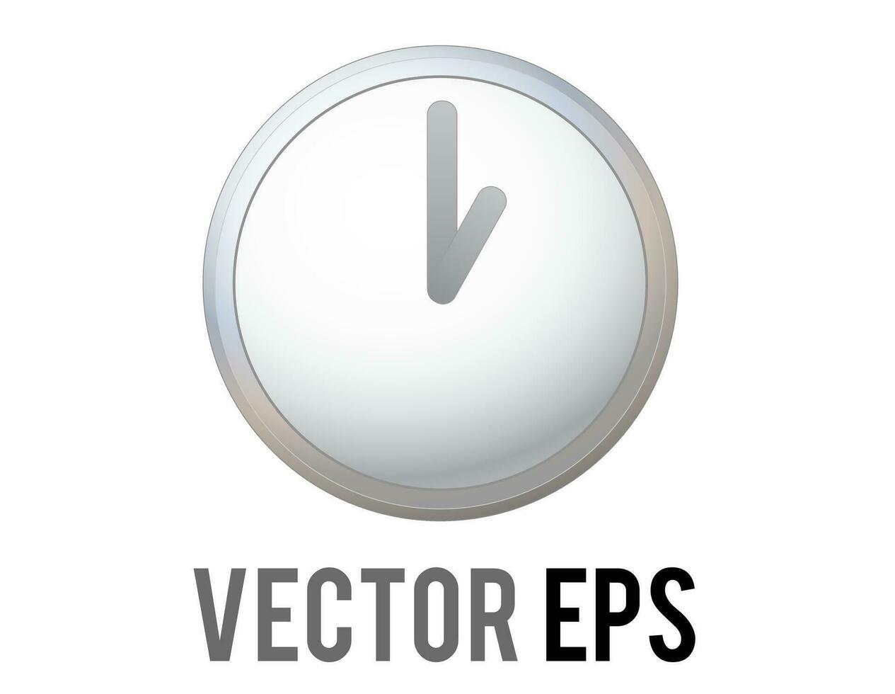 vektor skinande silver- tid klocka ikon med grå timme, minut händer och vit främre ansikte