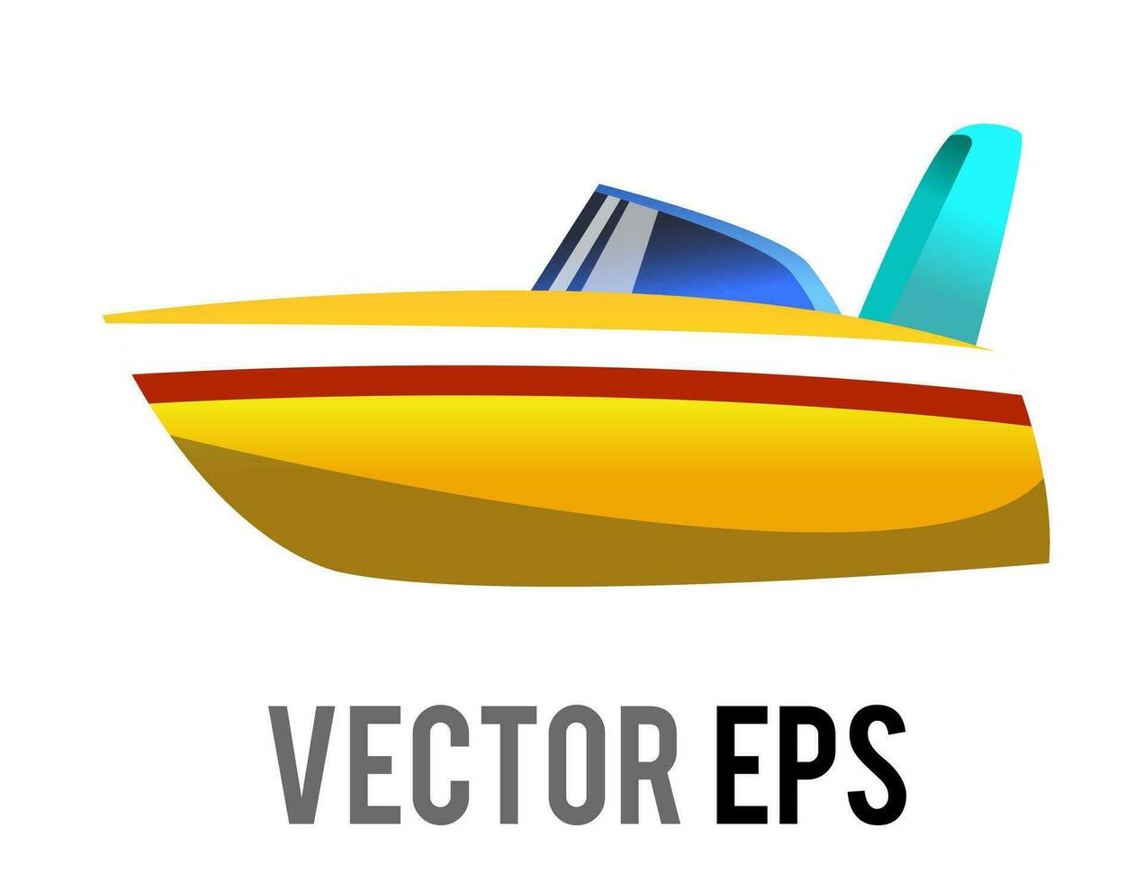 vektor sida av gul utan tak snabb motorbåt ikon med lutning blå fönster
