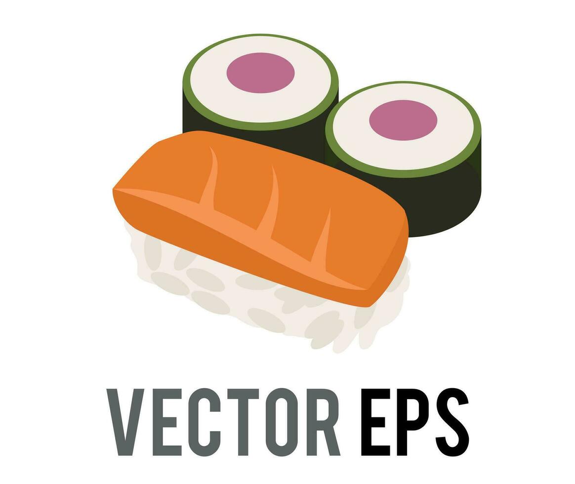 vektor japansk sushi mat ikon, rå orange fisk, lax, tonfisk rullar