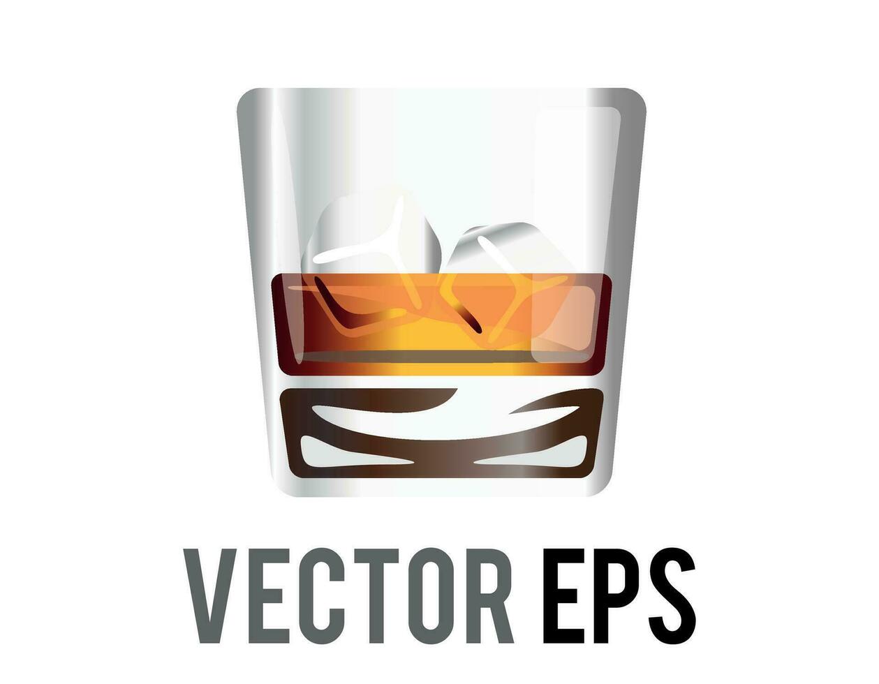 vektor kort platt tumlare glas av brun sprit scotch whisky ikon med is kub
