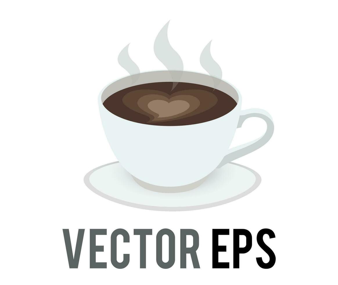 Vektor Tasse von dämpfen heiß Getränk Kaffee Symbol mit schaumig Weiß Herz Latté Kunst Design