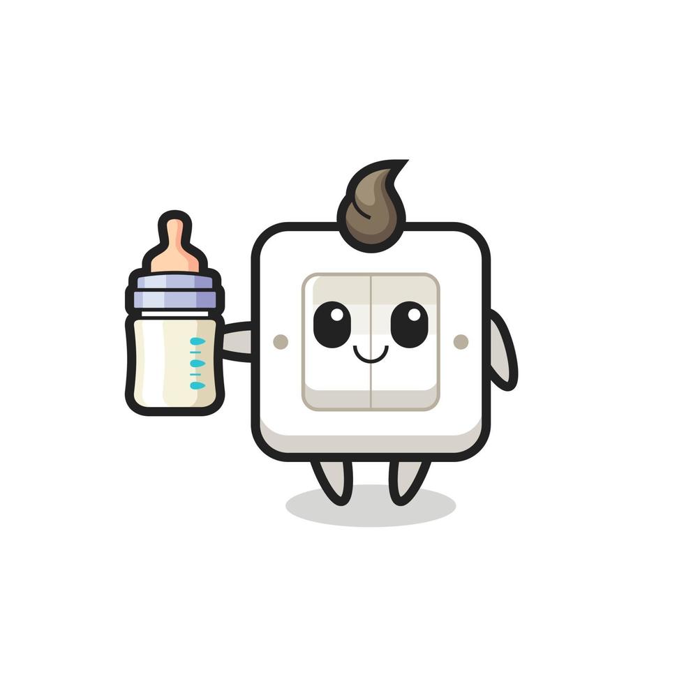 Baby-Lichtschalter-Cartoon-Figur mit Milchflasche vektor