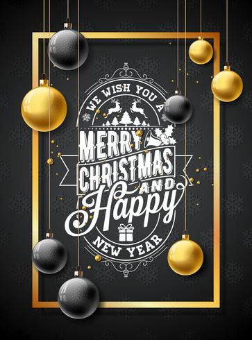 Frohe Weihnacht-Illustration auf schwarzem Schneeflocke-Hintergrund vektor