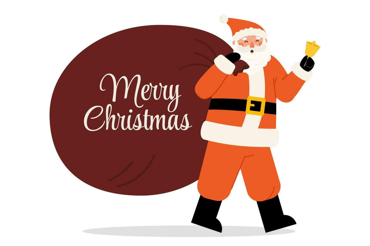 Weihnachten Banner Santa claus Charakter gehen mit Tasche und Gold Glocke vektor