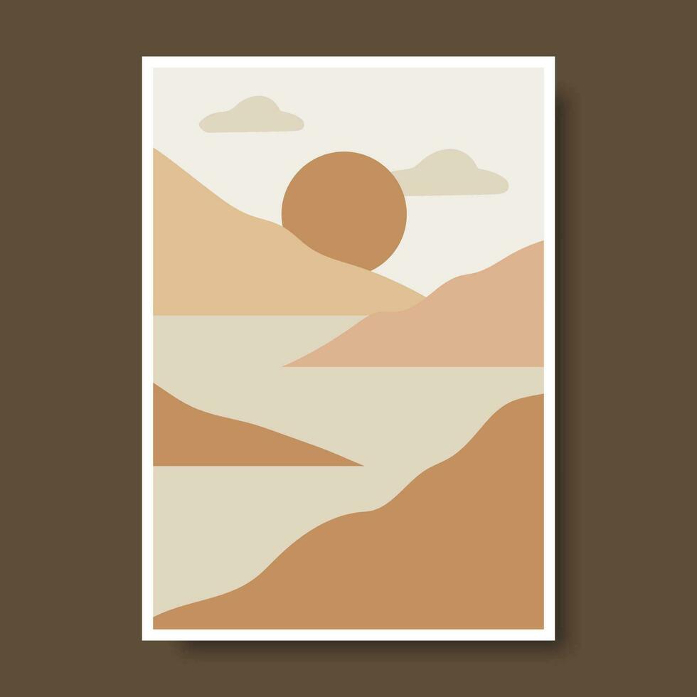 Plakate mit Berg Landschaft Konzept und Pastell- Farben. Pflanze Blätter, großartig Design zum Sozial Medien, Drucke, Mauer Dekoration. Vektor Illustration