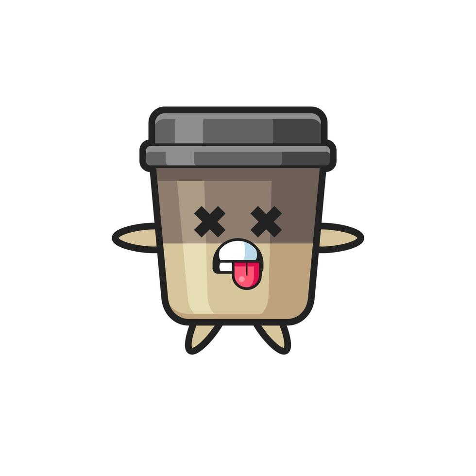 Charakter der süßen Kaffeetasse mit toter Pose vektor