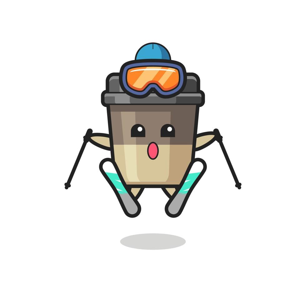 Kaffeetasse Maskottchen Charakter als Skispieler vektor