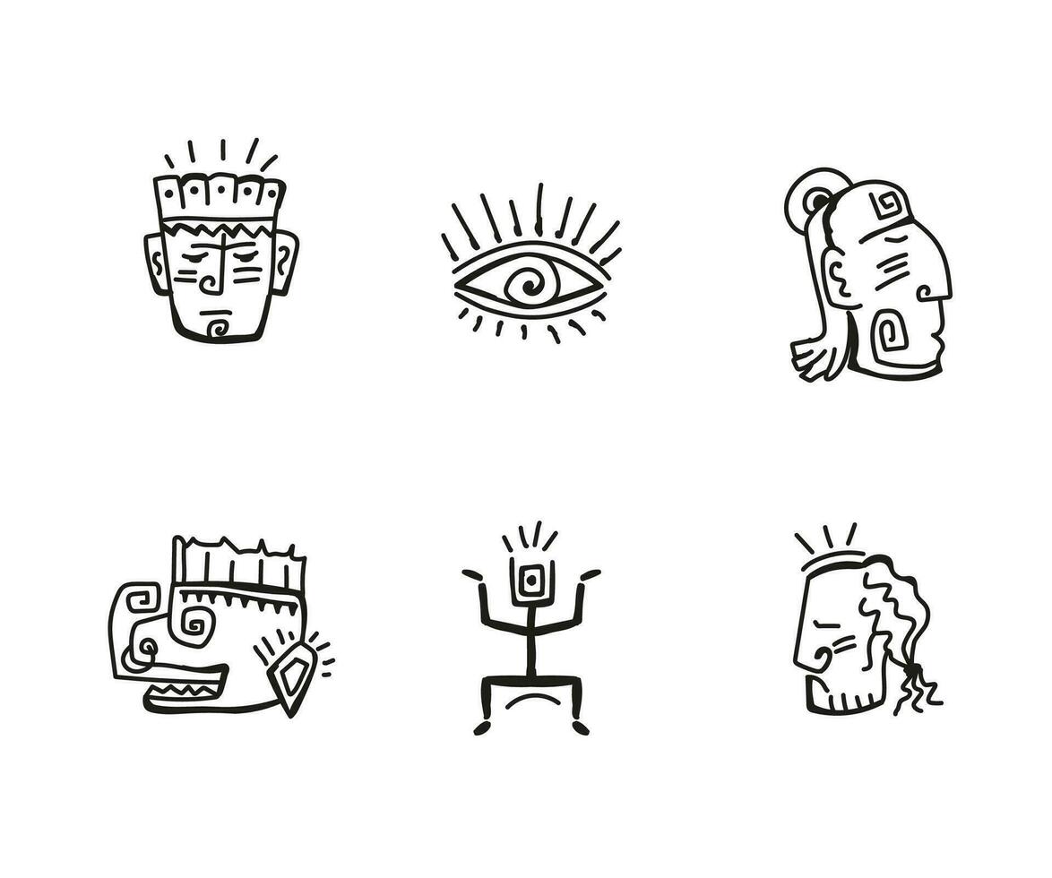 inföding amerikan inka maya ikon symboler. afrikansk stam- hand ritningar vektor